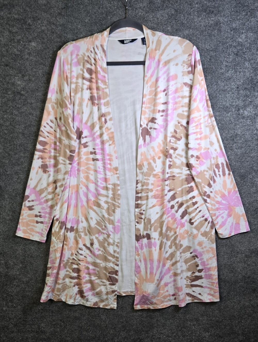 Lands End Cardigan Womens S Pink Sunburst Tie Dye Open Long Length Beach
